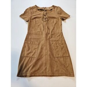 Hollister Faux Suede Mini Dress Womens M Tan Lace Up Front Western Festival Y2K